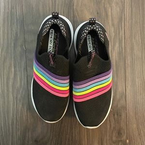 Black and rainbow Sketchers Memory Foam kids